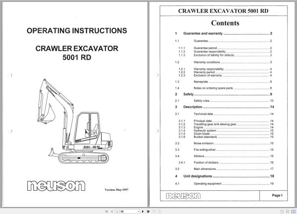 Wacker Neuson Excavator 5001 RD Operating Manual 1000081371 1
