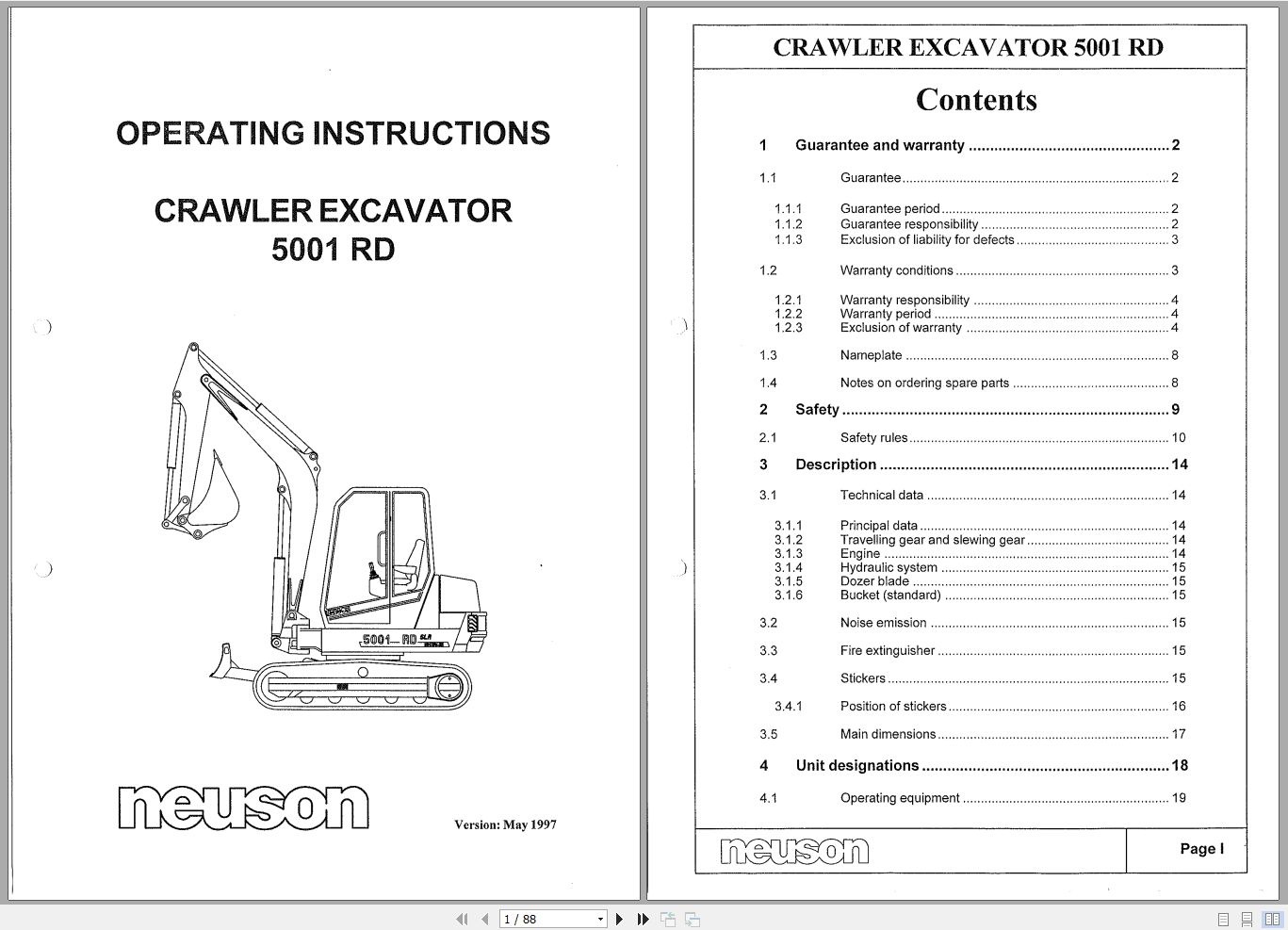 Wacker Neuson Excavator 5001 RD Operating Manual 1000081371 1
