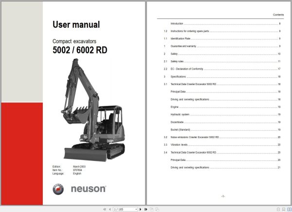Wacker Neuson Excavator 5002 6002 RD Operating Manual 9707654 1