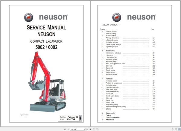 Wacker Neuson Excavator 5002 6002 Service Manual and Diagram 1000081434 1