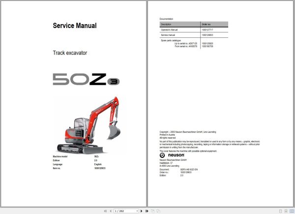 Wacker Neuson Excavator 50Z3 Service Manual and Diagram 1000129833 1