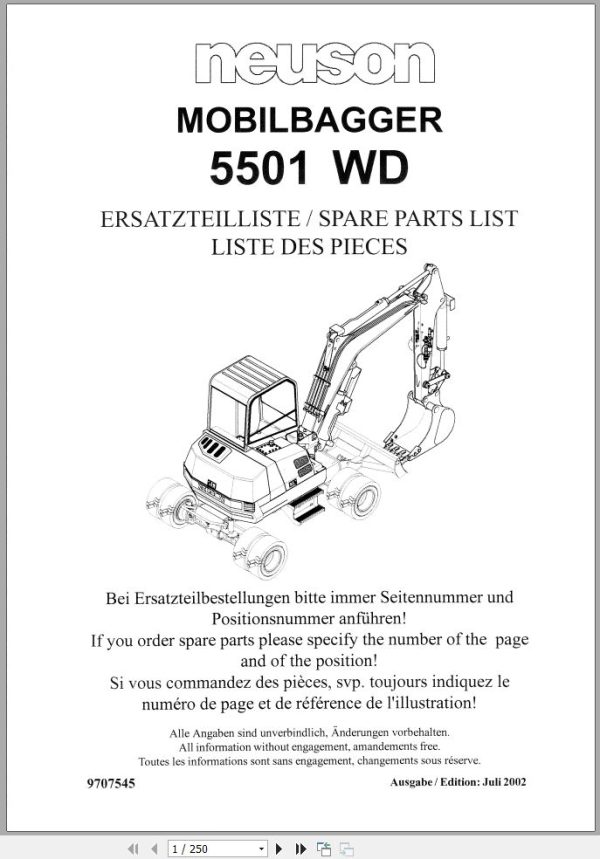 Wacker Neuson Excavator 5501 WD Spare Parts List 1000015259 1