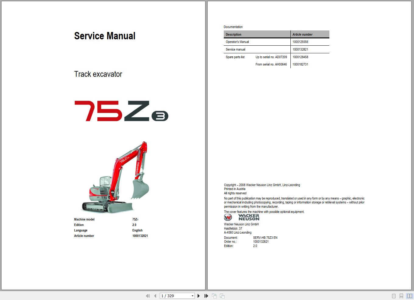 Wacker Neuson Excavator 75Z3 Service Manual and Diagram 1000132821 1