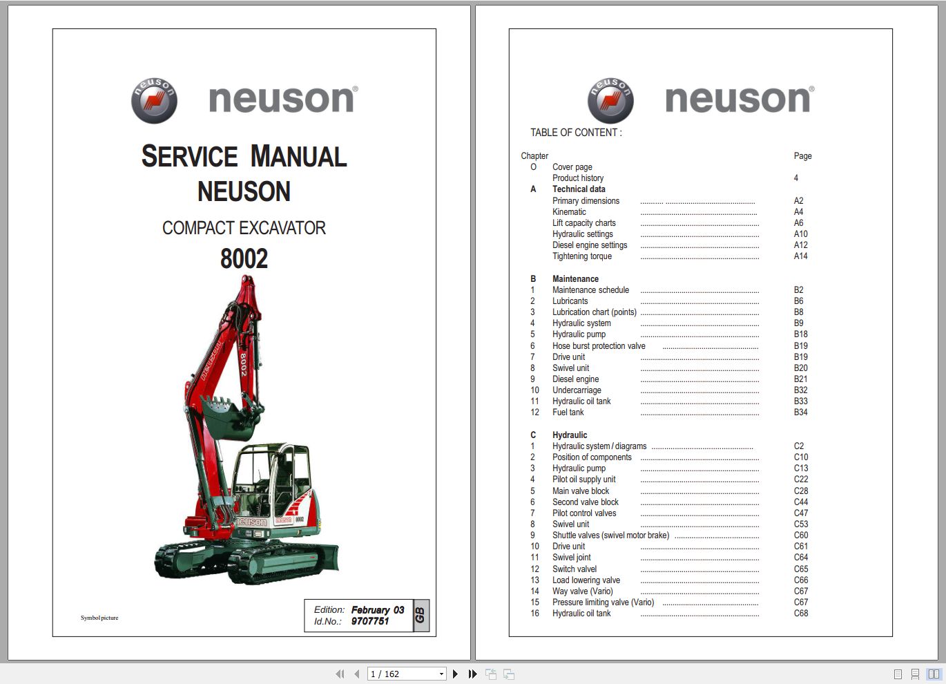 Wacker Neuson Excavator 8002 Service Manual and Diagram 1000081436 1