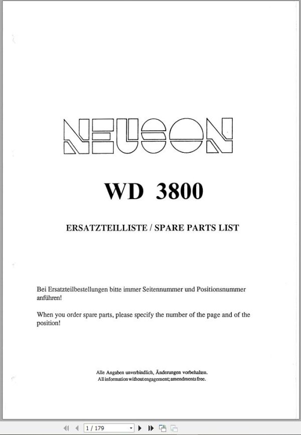 Wacker Neuson Excavator WD 3800 Spare Parts List 1000015271 1