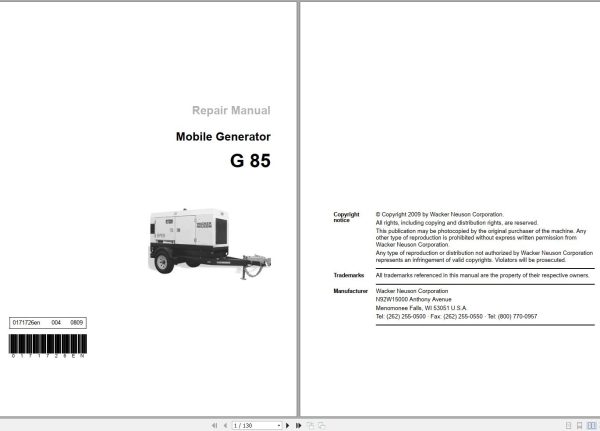 Wacker Neuson Mobile Generator G 85 Repair Manual 330564592 1