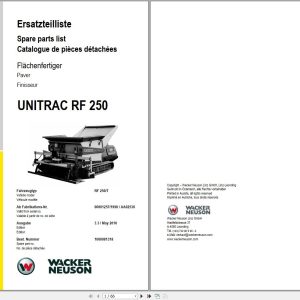 Wacker Neuson Paver Unitrac RF 250 Spare Parts List 1000081318 1