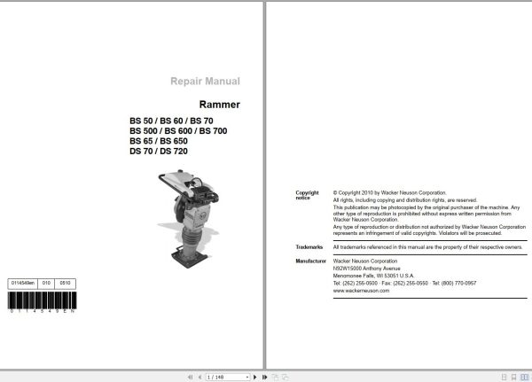 Wacker Neuson Ramer BS50 BS700 DS70 DS 720 Repair Manual 91951874 1