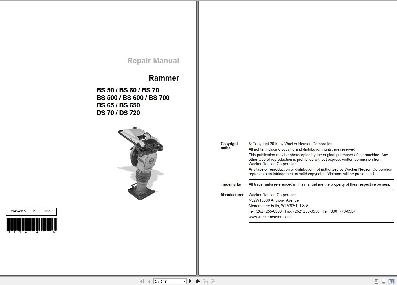 Wacker Neuson Ramer BS50 BS700 DS70 DS 720 Repair Manual 91951874 1