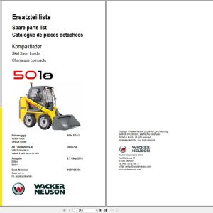 Wacker Neuson Skid Steer Loader 501S 2010 Spare Parts List 1000185499 1