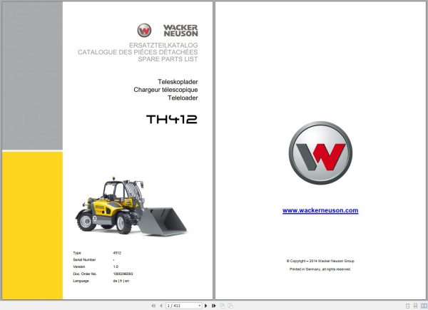 Wacker Neuson Telehandlers TH412 Spare Parts List 1000296093 1
