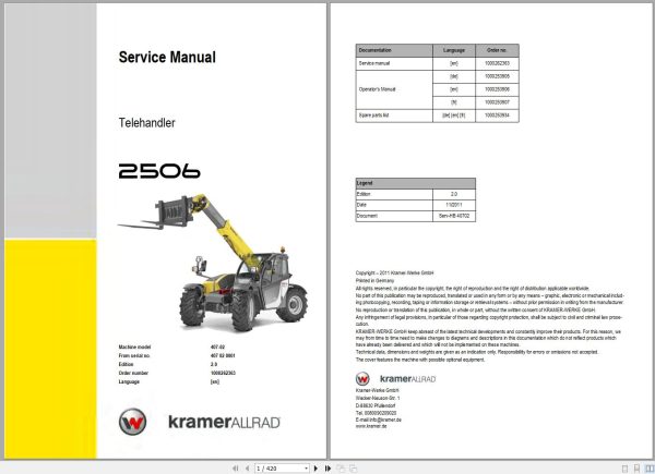 Wacker Neuson Telehandlers TH625 Service Manual and Diagram 1000262363 1