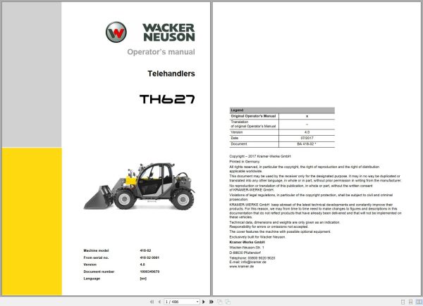 Wacker Neuson Telehandlers TH627 Operating Manual 1000349679 1