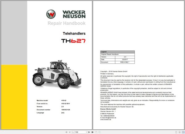 Wacker Neuson Telehandlers TH627 Service Manual and Diagram 1000363128 1