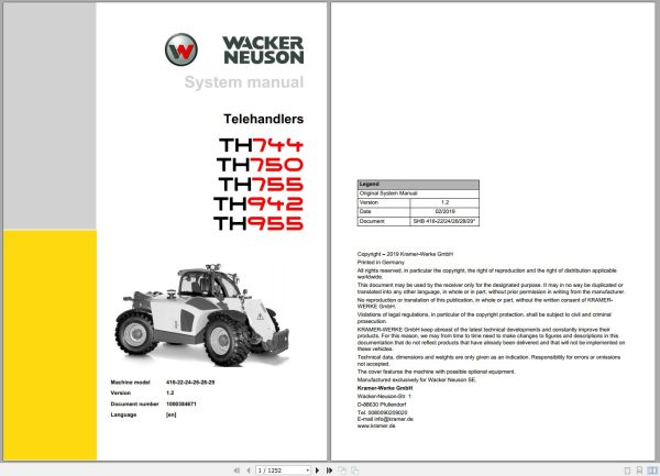 Wacker Neuson Telehandlers TH744 to TH955 System Manual 1000384671 1