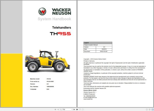 Wacker Neuson Telehandlers TH955 System Manual 1000360950 1