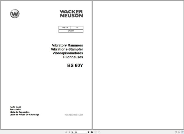 Wacker Neuson Vibratory Rammers BS 60Y Parts Manual 0006779 1