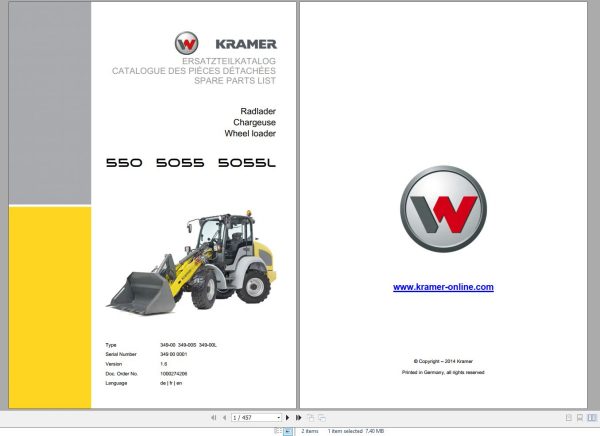 Wacker Neuson Wheel Loader 550 5055 5055L Spare Parts List 1000274206 1