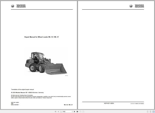 Wacker Neuson Wheel Loader WL55 WL57 Repair Manual WDF 6011 00EN 1