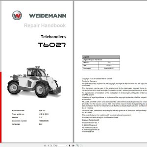 Weidemann Telehandlers T6027 Repair Manual 1000363125 1