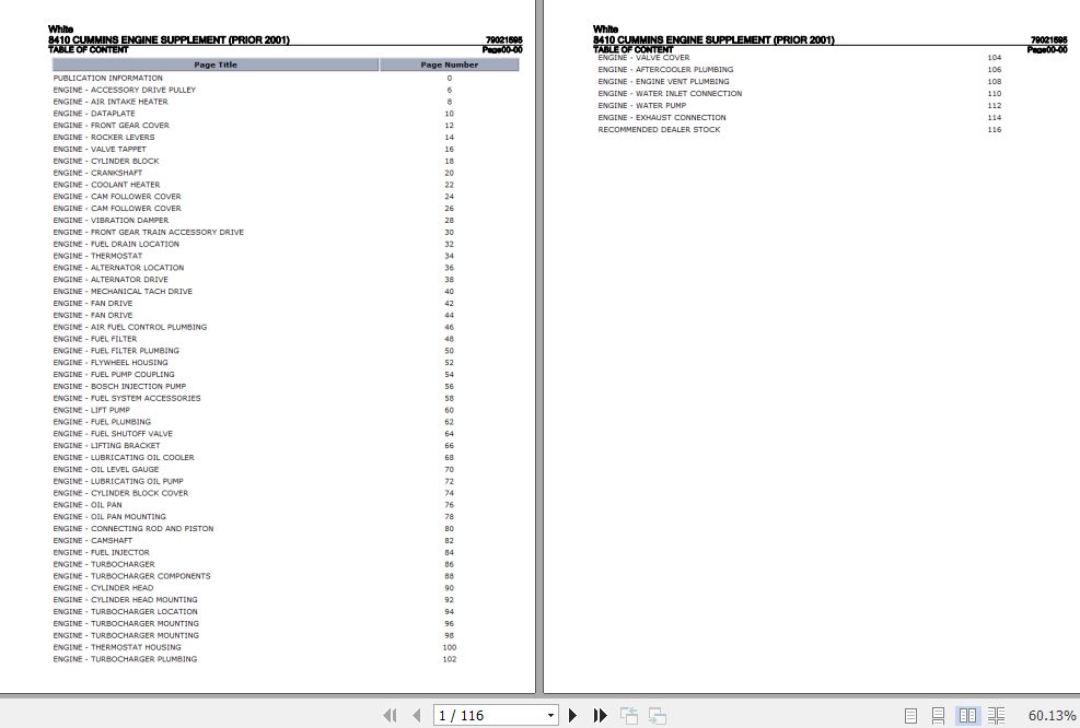 White Cummins Engine 8410 Parts Catalog 79021595 1