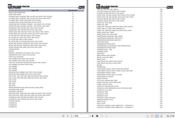 White Field Boss Tractor 2 105 Parts Catalog 43322000 1