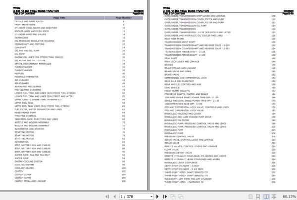 White Field Boss Tractor 2 135 2 155 Parts Catalog 43328200 1