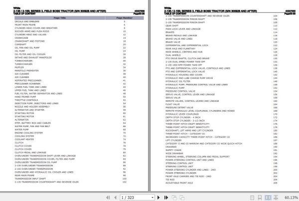 White Field Boss Tractor 2 135 2 155 Series 3 Parts Catalog 43337000 1