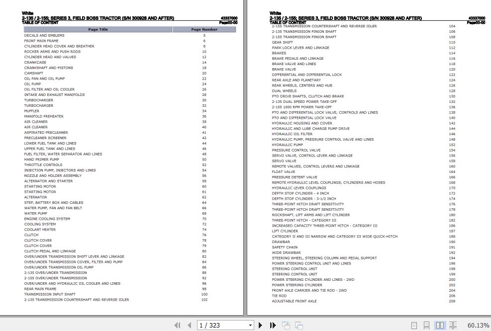 White Field Boss Tractor 2 135 2 155 Series 3 Parts Catalog 43337000 1