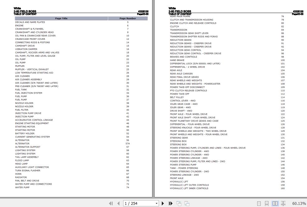 White Field Boss Tractor 2 60 Parts Catalog 43326100 1