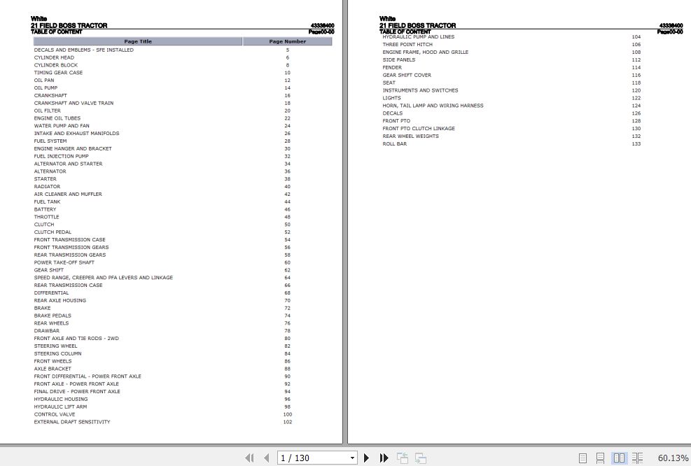White Field Boss Tractor 21 Parts Catalog 43338400 1