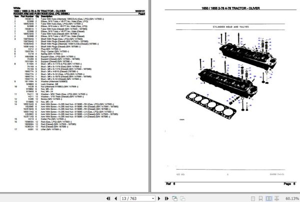 White Tractor 1650 1655 2 78 4 78 Parts Catalog W433121 2