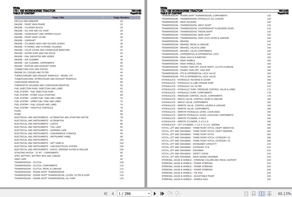 White Tractor 170 195 Workhorse Parts Catalog 79014460
