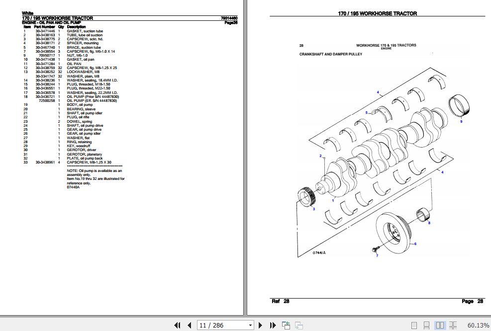 White Tractor 170 195 Workhorse Parts Catalog 79014460