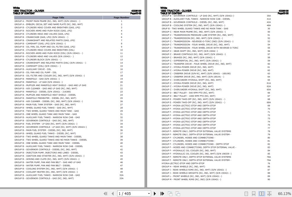 White Tractor 1850 Parts Catalog 43308100 1