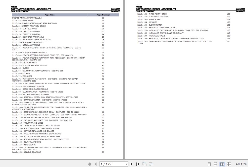 White Tractor 560 Parts Catalog C820R000 1