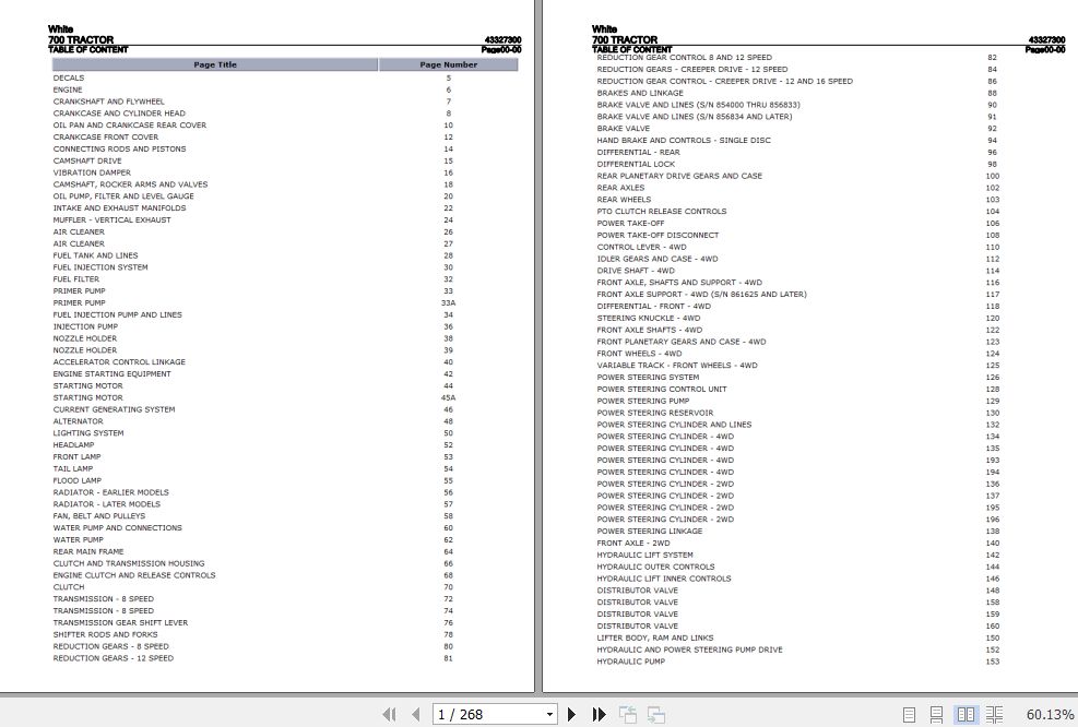 White Tractor 700 Parts Catalog 43327300 1