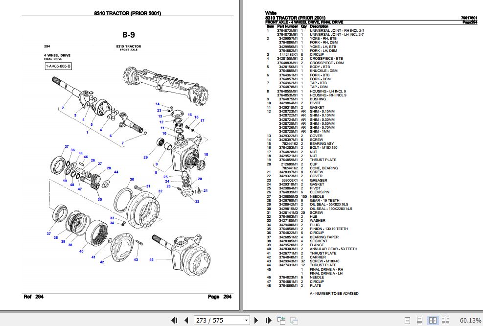 White Tractor 8310 Parts Catalog 79017501