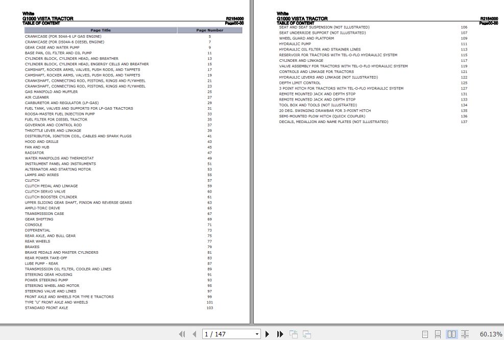 White Tractor G1000 VISTA Parts Catalog R2154000 1
