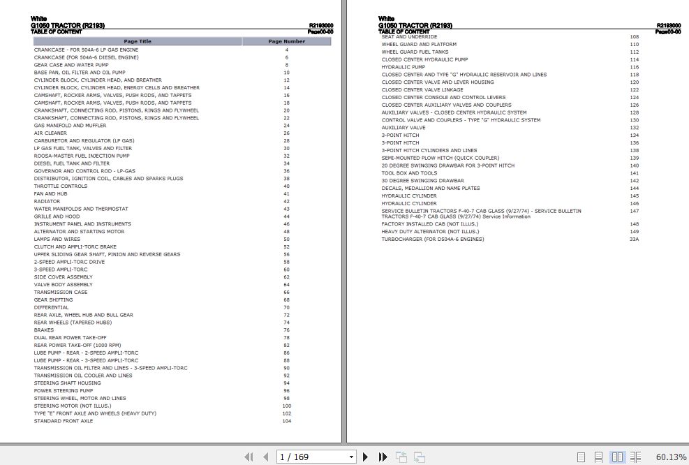 White Tractor G1050 Parts Catalog R2193000 1