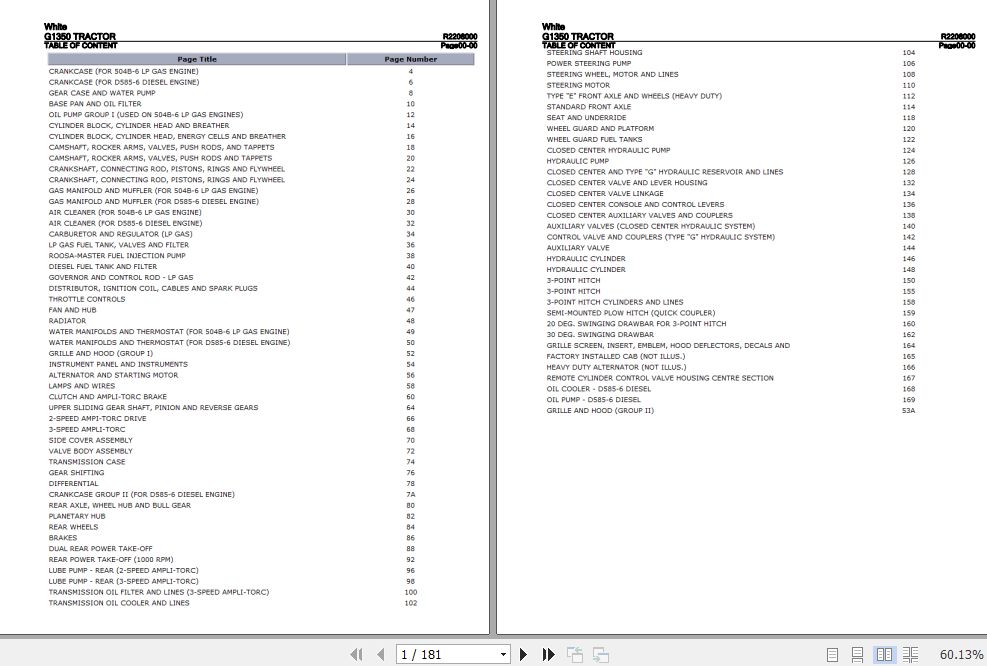 White Tractor G1350 Parts Catalog R2208000 1