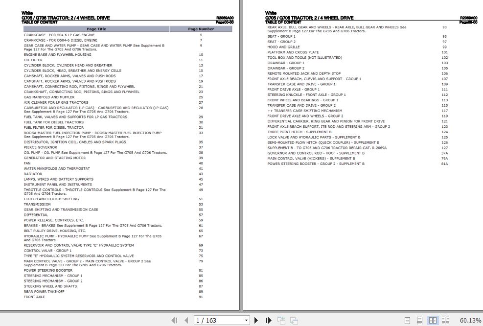 White Tractor G705 G706 Wheel Drive 2 4 Parts Catalog R2069A00 1