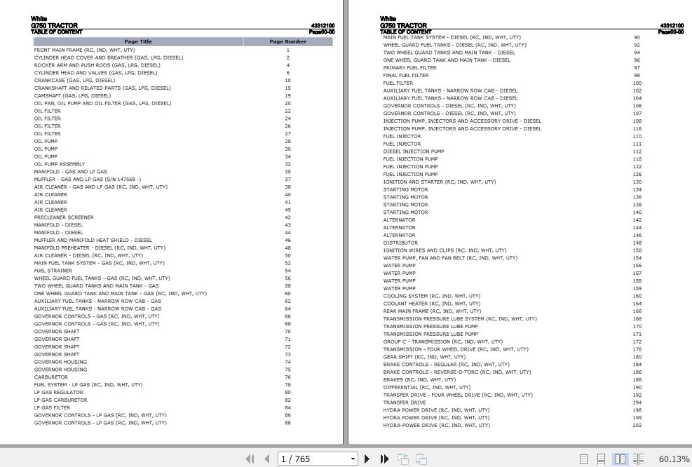 White Tractor G750 Parts Catalog 43312100 1