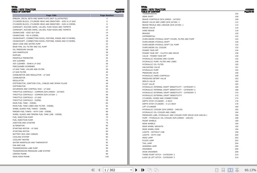 White Tractor G955 1870 Parts Catalog 43323000 1