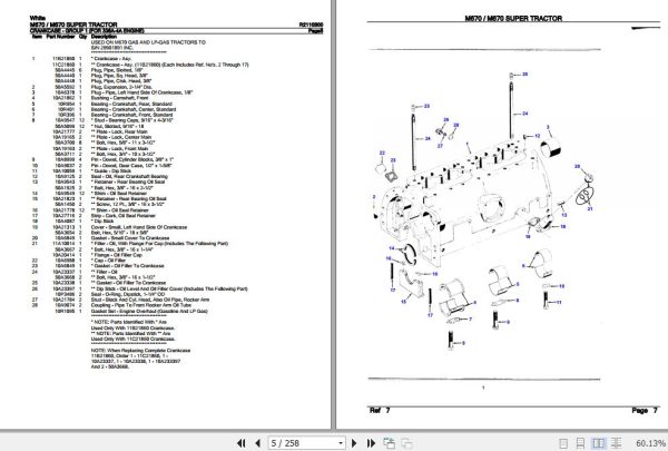 White Tractor M670 M670 Super Parts Catalog R2110B00 2