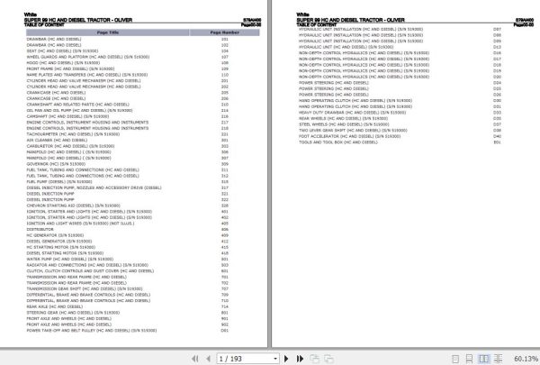 White Tractor SUPER 99 HC and Diesel Parts Catalog S79AI400 1