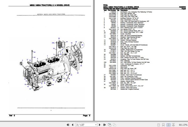 White Tractors M602 M604 Parts Catalog R2086000 2