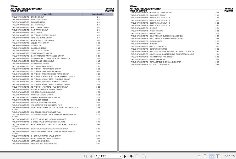 Willmar Liquid Sprayer Air Ride 745 Parts Catalog WRP0378 1