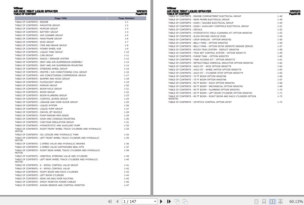 Willmar Liquid Sprayer Air Ride 765HT Parts Catalog WRP0373 1