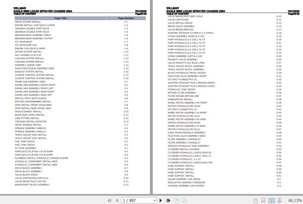 Willmar Liquid Sprayer Chassis Eagle 8650 Parts Catalog WR125235 1